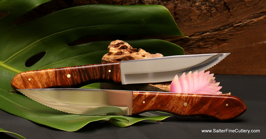 Steak knives with custom handles and engraving for corporate gift giving from Salter Fine Cutlery
