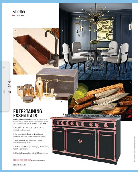 Salter Fine Cutlery chef knives editorial in Ocean Home Magazine