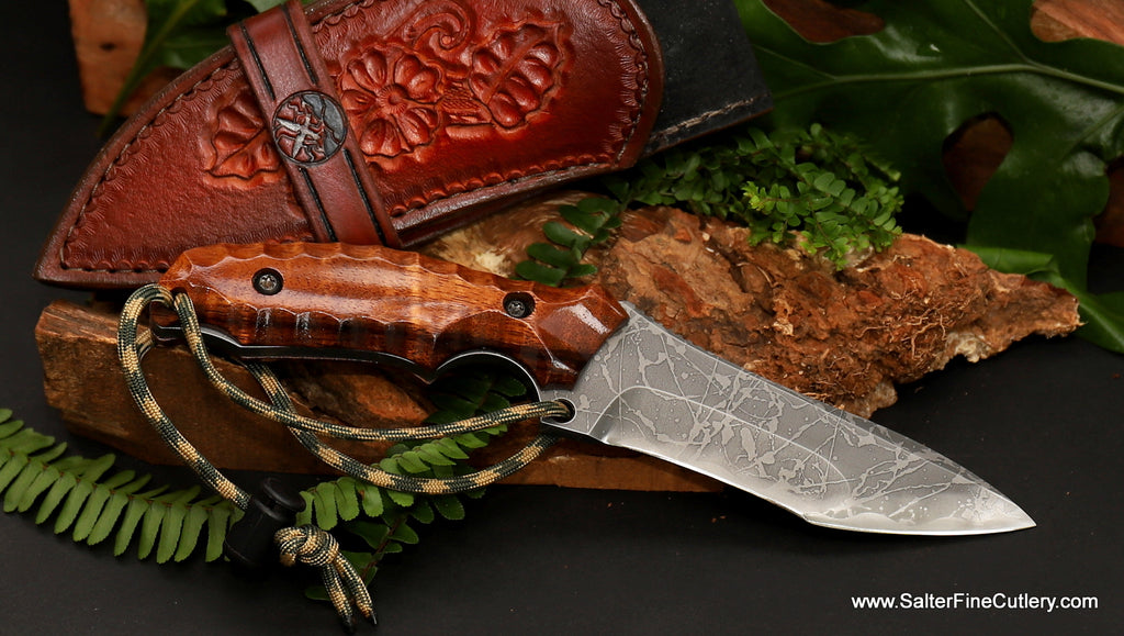 125mm hunting knife Kiku-Salter collaboration with custom leather sheath from Salter Fine Cutlery Hawaii