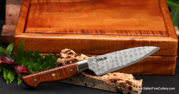 130mm Cattlemans whirlpool damascus steak knife set by Salter Fine Cutlery luxury handmade tableware