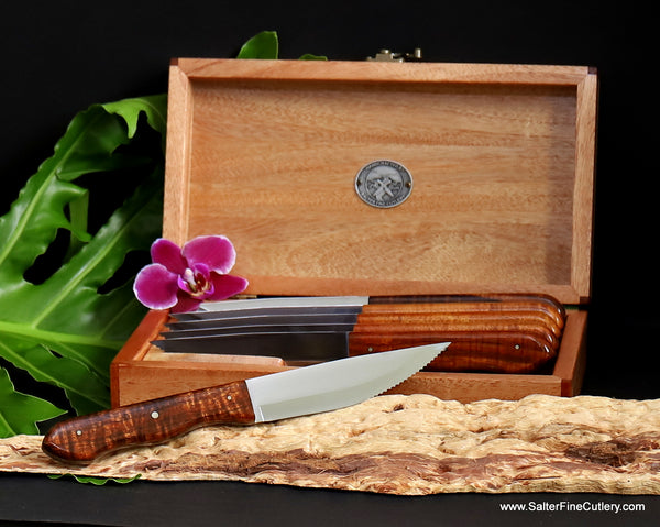 6-piece Steakhouse steak knife set in handcrafted keepsake box by Salter Fine Cutlery of Hawaii