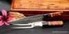 Raptor full tang design series 240mm carving knife and fork with long ebony bolster and curly Hawaiian koa wood handles from Salter Fine Cutlery