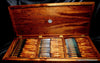 Handcrafted koa wood presentation box with 36-piece custom steak knife set by Salter Fine Cutlery