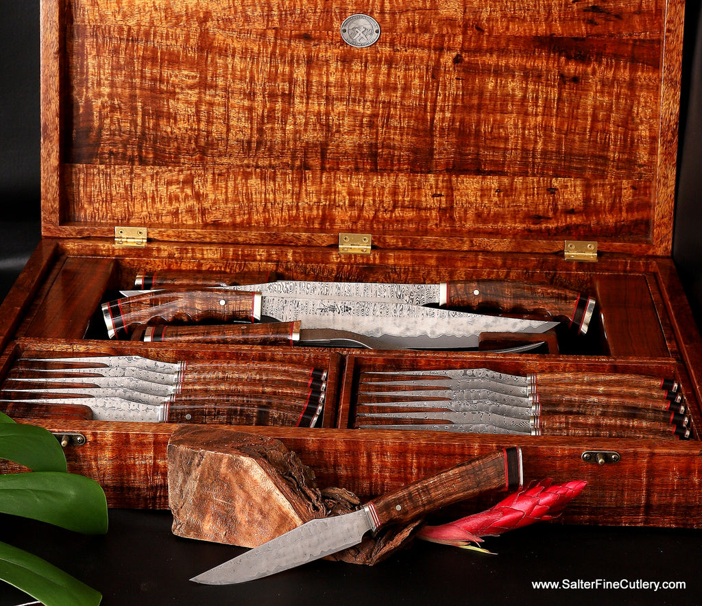 Custom combination steak and carving set handmade by Salter Fine Cutlery