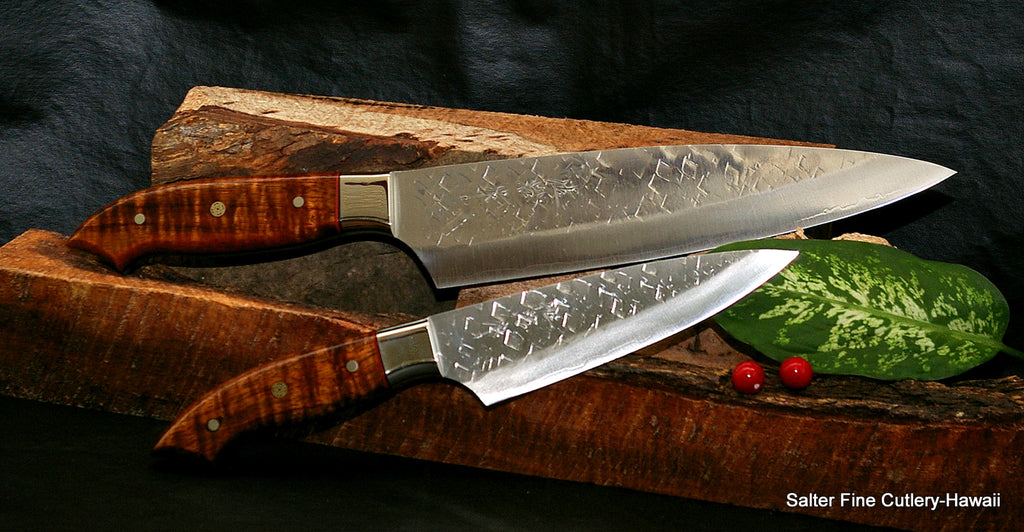 2-piece chef knife set with hand-forged Japanese blades and decorative handles from Salter Fine Cutlery