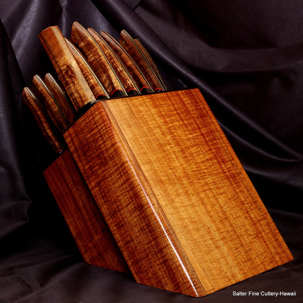 Custom handmade best chef and steak knife sets in any size exotic Hawaiian woods Salter Fine Cutlery
