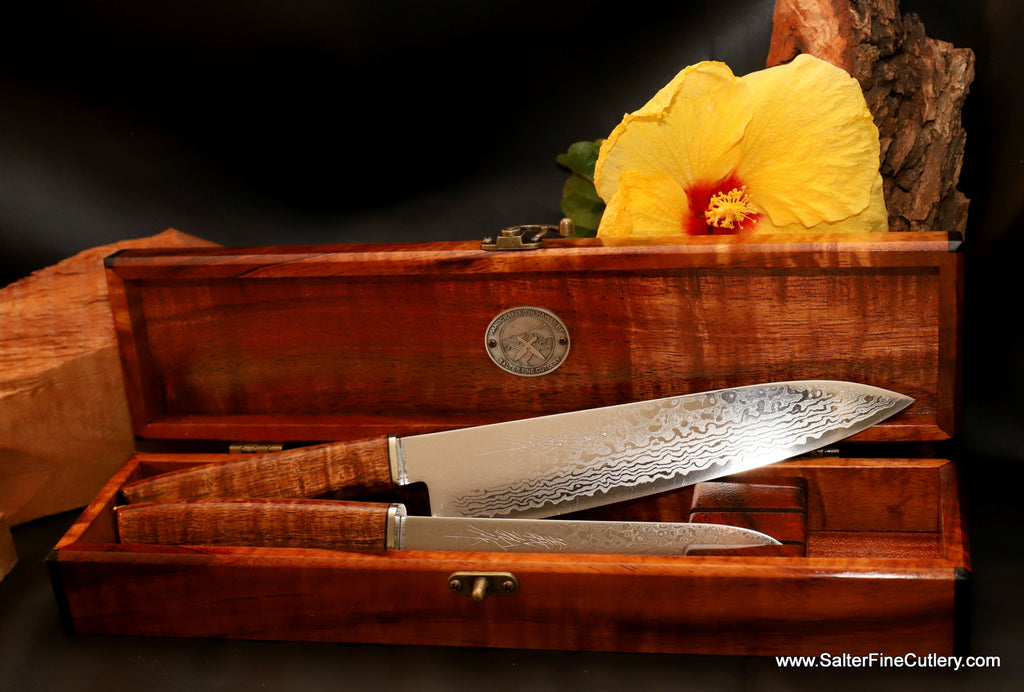 Beautiful Wedding Gift Handmade Chef Knife set in Keepsake Box by Salter Fine Cutlery