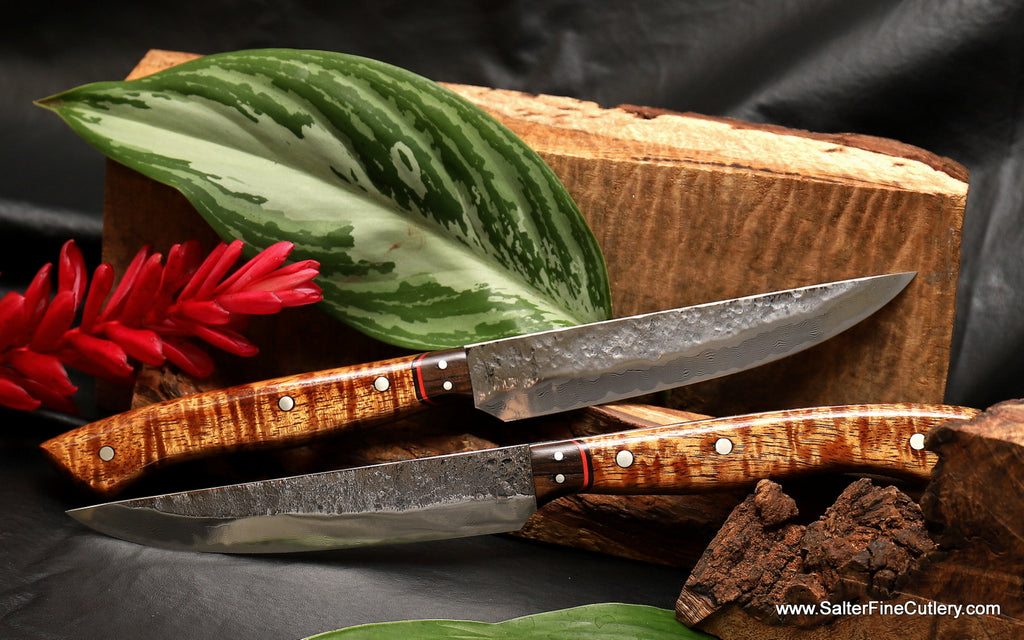 The beauty of Hawaiian koa wood combined with the power of a bubbling lava flow in our Magma series steak knives from Salter Fine Cutlery