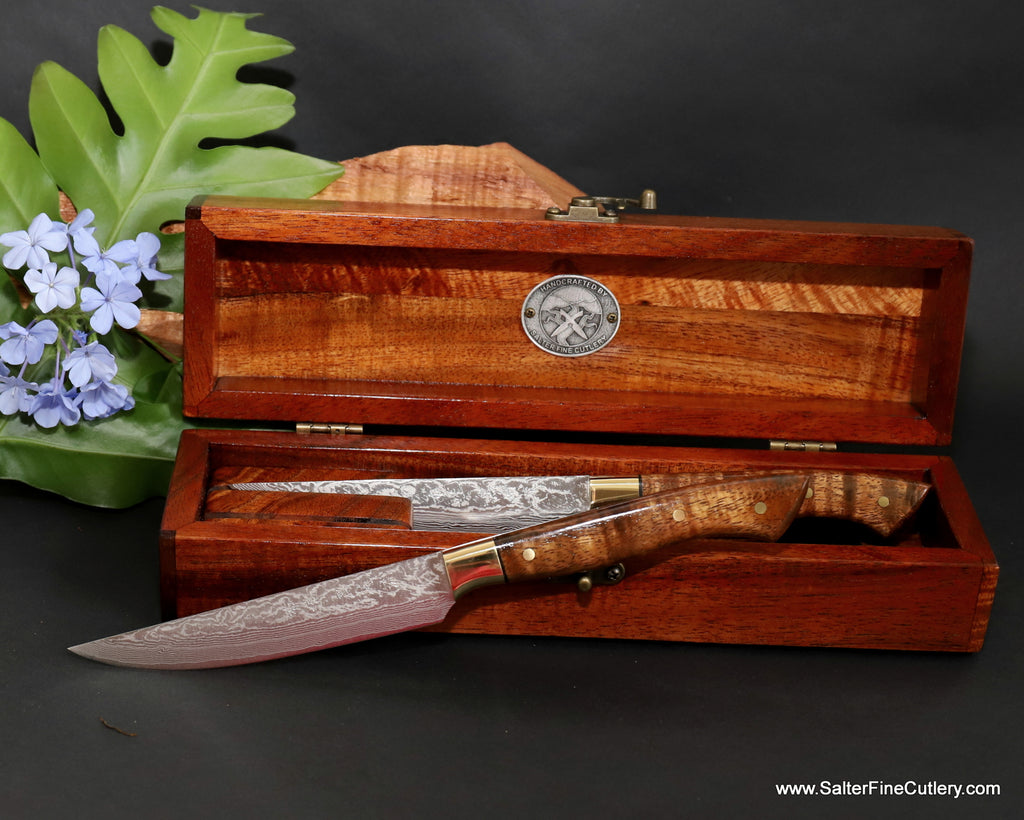 2-piece steak knife set in keepsake box luxury tableware handmade by Salter Fine Cutlery of Hawaii