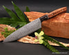 200mm 8-inch chef knife Charybdis-series hand-forged R2 stainless steel whirlpool damascus pattern chef knife curly koa wood and ebony handle by Salter Fine Cutlery