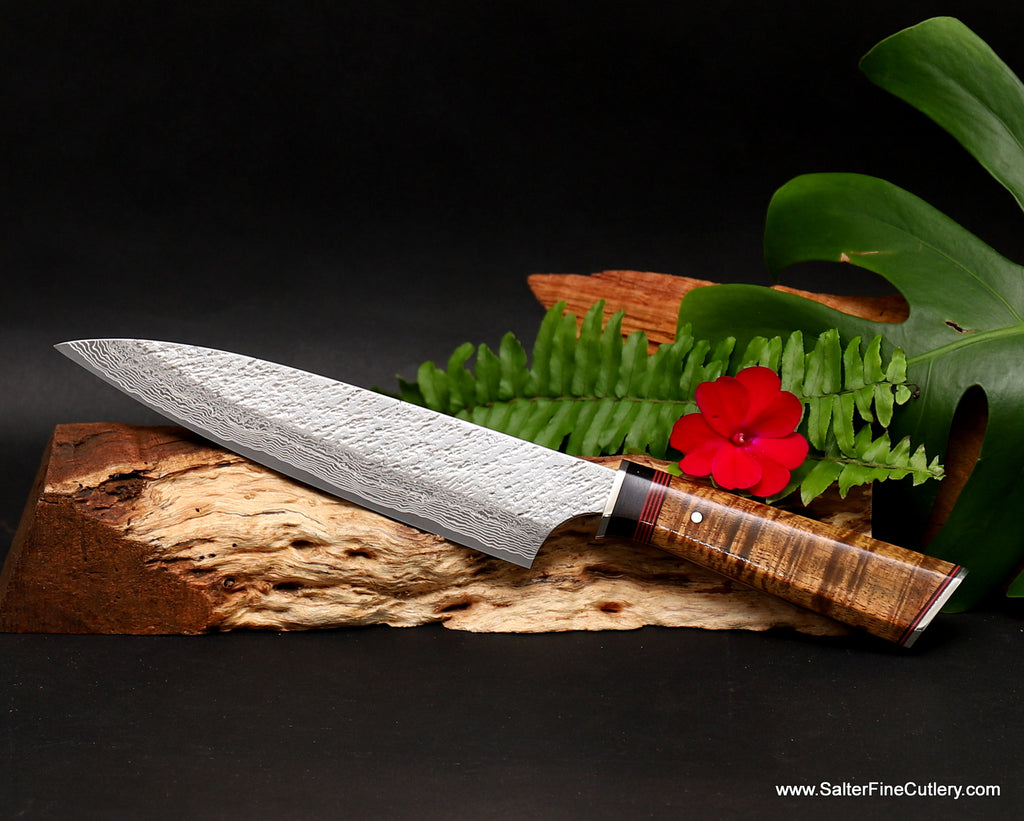 210mm chef knife Raptor hammered design series with artist-series handle luxury kitchen knives by Salter Fine Cutlery