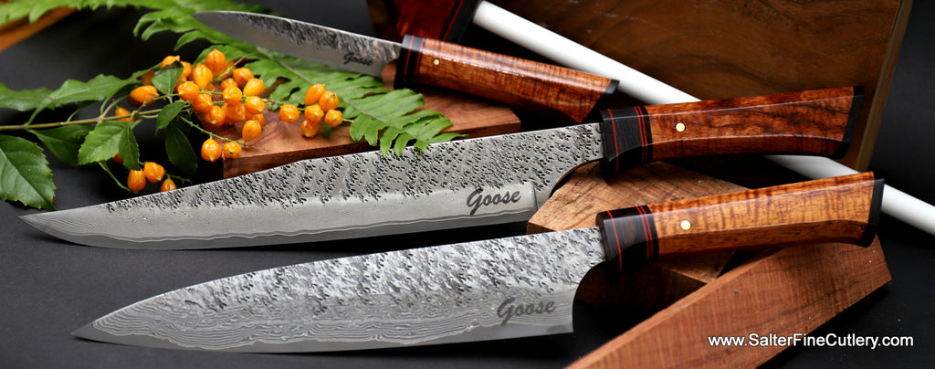 4-piece chef and carving knife set for holiday serving or outdoor grilling handmade luxury  cooking tools from Salter Fine Cutlery of Hawaii