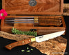 4-piece steak knife set classic-clad series with curly koa wood handles and Queensland maple keepsake box handcrafted by Salter Fine Cutlery Hawaii