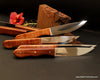 6-piece steak knife set with serrated tips and solid curly Hawaiian koa wood handles by Salter Fine Cutlery