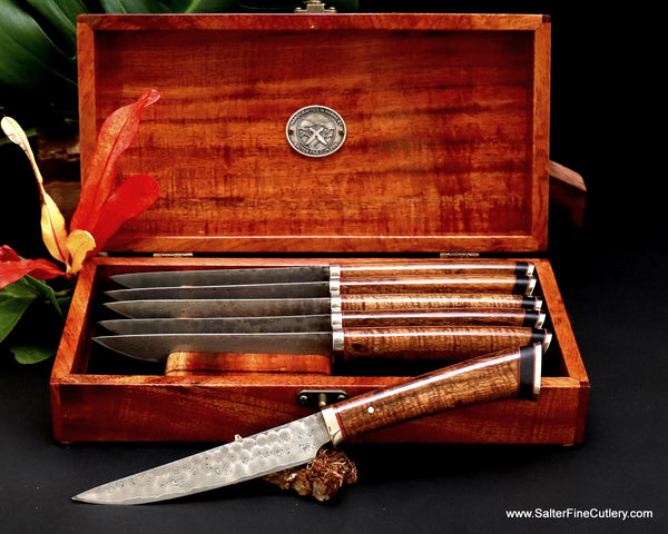 6-piece handcrafted luxury steak knife set in keepsake box from Salter Fine Cutlery