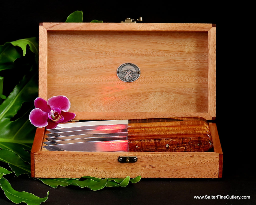6-piece steak knife set Steakhouse-series in open keepsake box Salter Fine Cutlery Hawaii