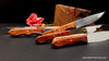 6-piece steakhouse collection handmade steak knives with curly Hawaiian koa wood handles by Salter Fine Cutlery