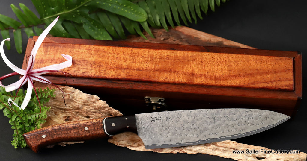 All-purpose chef knife with keepsake box hand-forged Japanese R2 stainless damascus Salter Fine Cutlery 