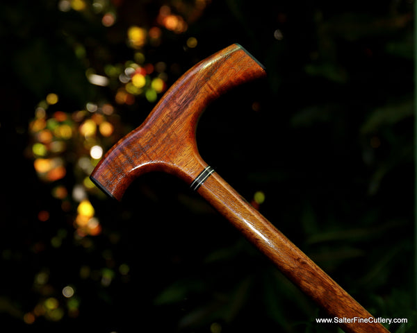 Cane Mens 36-inch with black and white accents plus blackwood and Hawaiian koa wood handle and shaft handcrafted by Salter Fine Cutlery and Woodworking