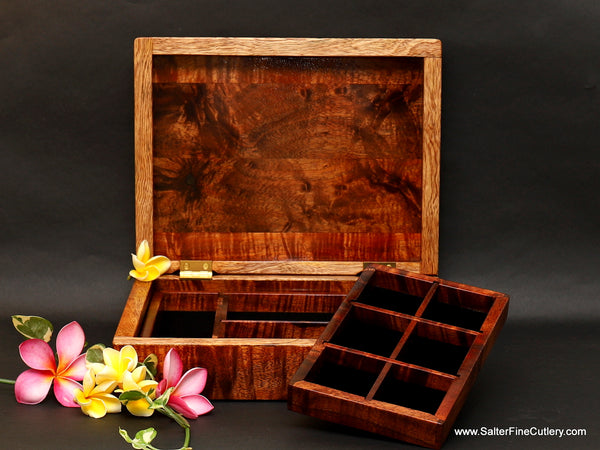 Jewelry Box Medium-Large handcrafted Hawaiian exotic woods by Salter Fine Cutlery and custom woodworking of Hawaii