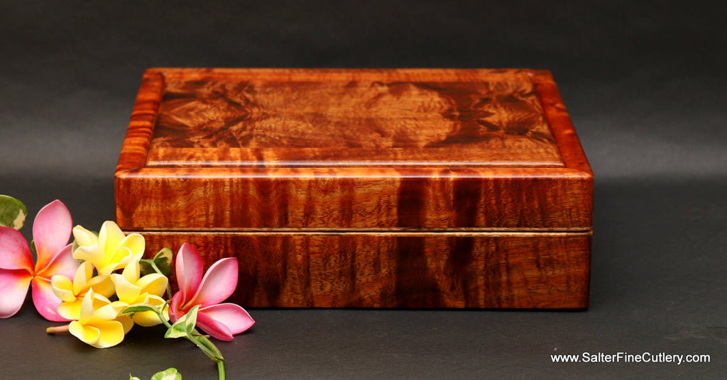 Handcrafted in Hawaii Jewelry Box 12 x 9.5 x 3.5 inch with 2 internal removable trays by Salter Fine Cutlery custom woodworking