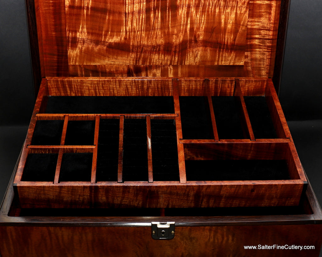 Jewelry Box XL-plus 18x12.5x5.5 inches open showing top tray with pigskin lining by Salter Fine Cutlery