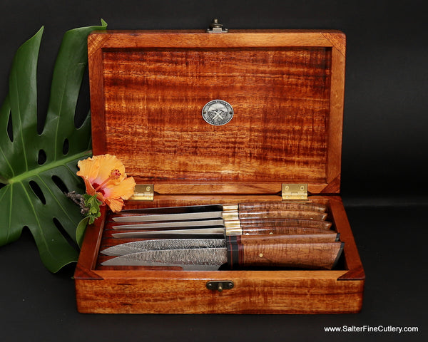 6-piece luxury handmade steak knife set in presentation box exclusively from Salter Fine Cutlery