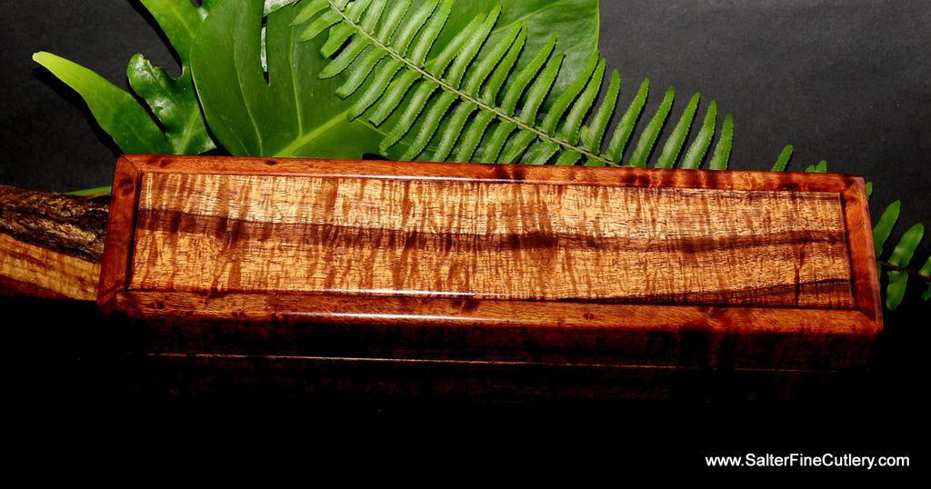 Presentation box to hold collectible chef knife handcrafted by Salter Fine Cutlery and custom woodworking