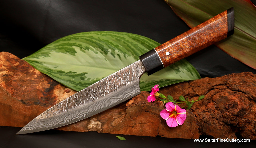 170mm chef knife Raptor design detail view with decorative handle by Salter Fine Cutlery