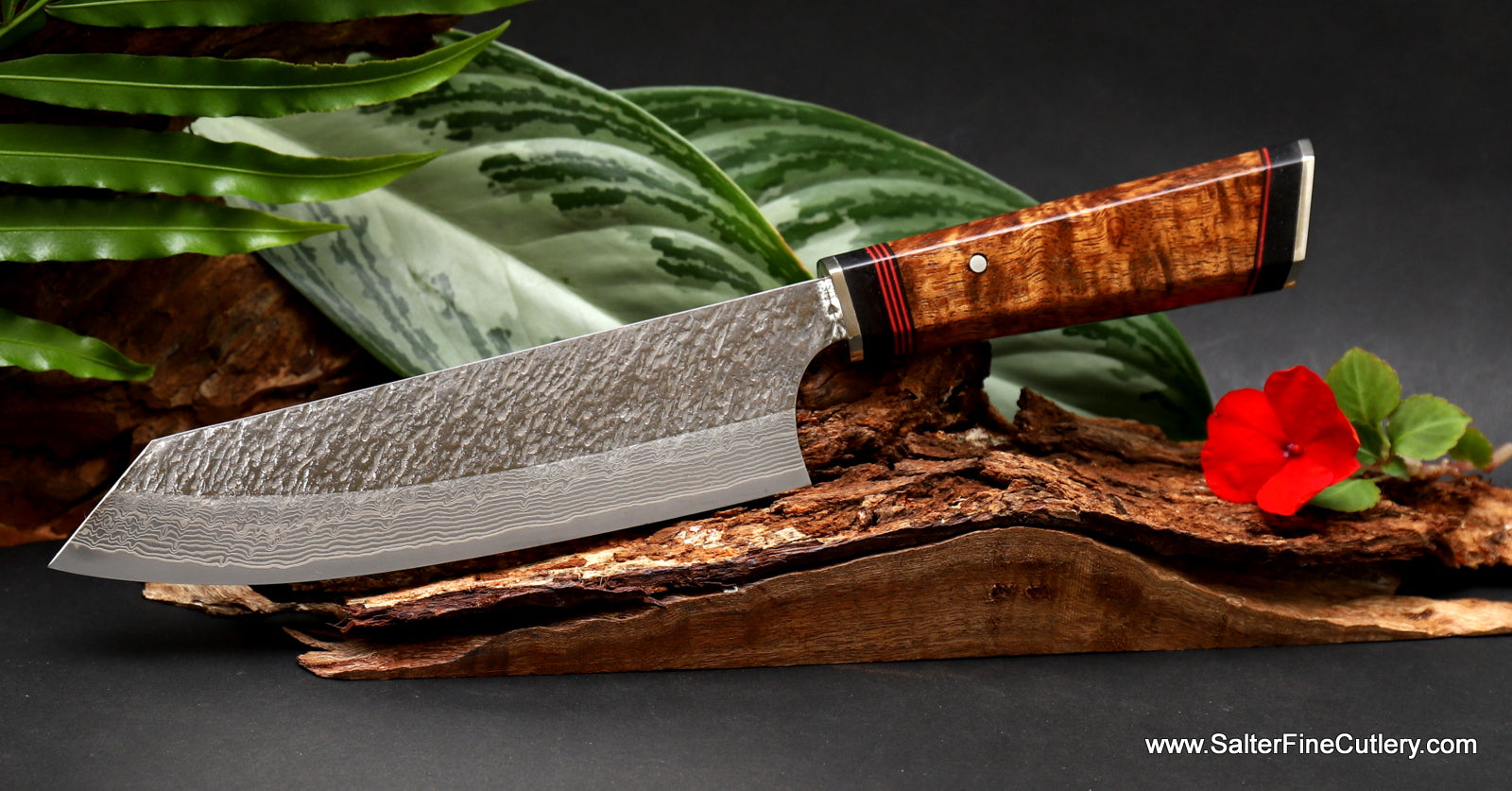 180mm bunka style chef knife hand-forged in Japan exclusively for Salter Fine Cutlery luxury kitchenware