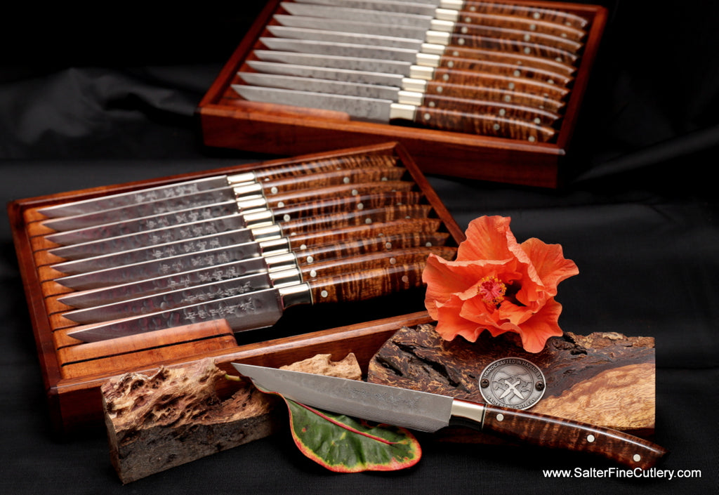 20-piece best custom steak knife set in storage racks by Salter Fine Cutlery
