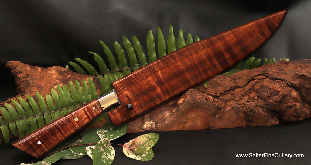 270mm carving knife with matching curly koa wood saya by Salter Fine Cutlery