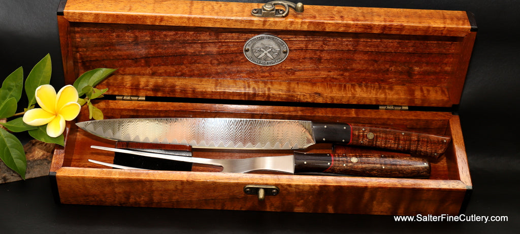 Handmade carving set by Salter Fine Cutlery of Hawaii