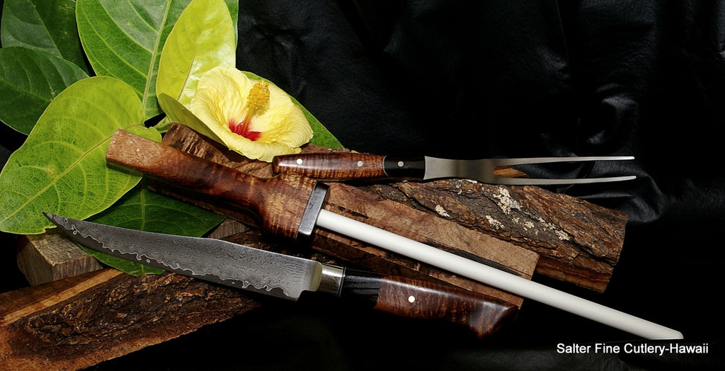 Sheffield Wood-Handled Carving Set, Knife, Fork and Steel, s/3