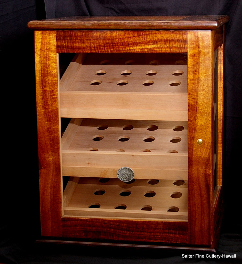 Made-to-order large display humidor with three removable cigar storage trays