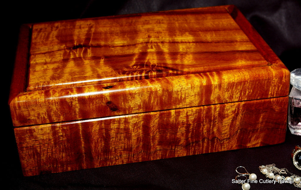 Ladies Hawaiian rare koa wood jewelry box by Gregg Salter of SalterFineCutlery