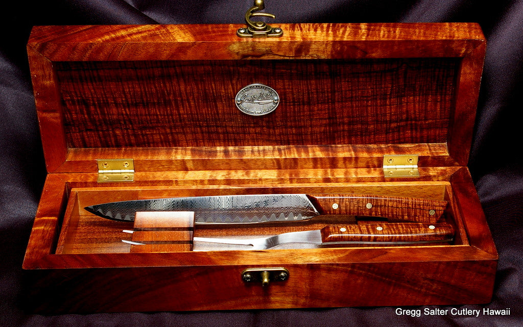Carving Set in open handcrafted presentation box for Prince William by Salter Fine Cutlery