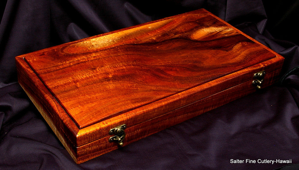 Large presentation display box at angle handcrafted in Hawaii by Salter Fine Cutlery