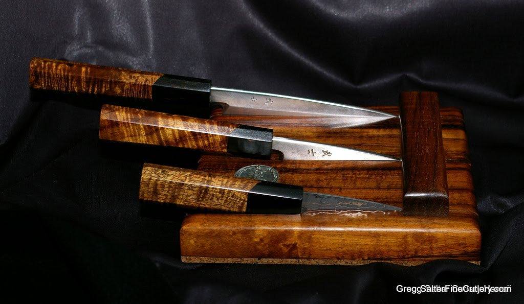 Made-to-order small knife set in drawer or counter-top knife rack