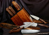 Custom chef and steak knife set in block handcrafted by Salter Fine Cutlery handcrafted bespoke luxury kitchen decor