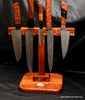 Double-sided magnetic T-stand to hold up to 9 knives custom made by Salter Fine Cutlery